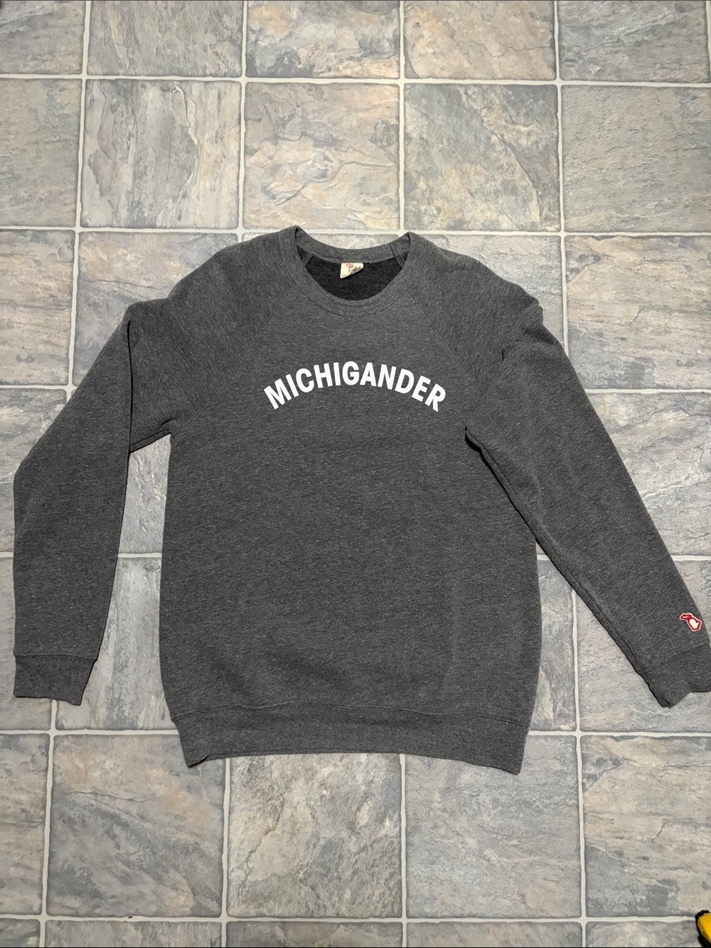 The Mitten State Charcoal Crewneck Sweatshirt with "MICHIGANDER" Arc